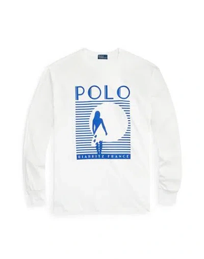 Polo Ralph Lauren Graphic Logo Long-sleeve Tee Woman T-shirt White Size L Cotton