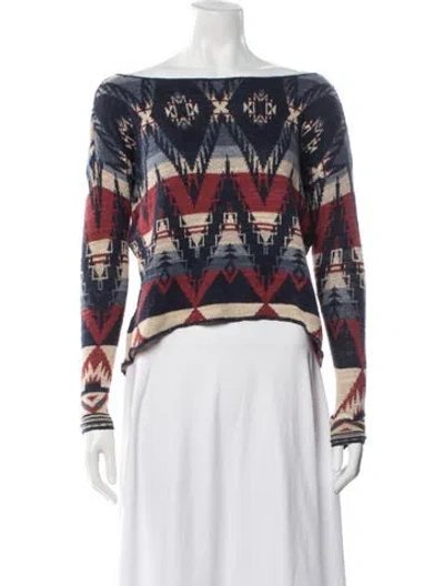 Pre-owned Polo Ralph Lauren Graphic Print Bateau Neckline Sweater In Blue