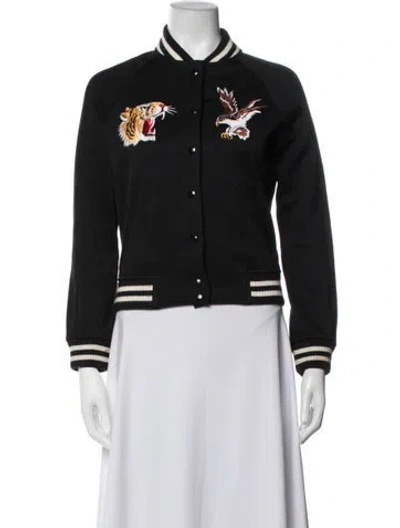 Pre-owned Polo Ralph Lauren Graphic Print Bomber Jacket In Black