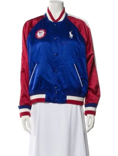 Pre-owned Polo Ralph Lauren Graphic Print Bomber Jacket In Blue