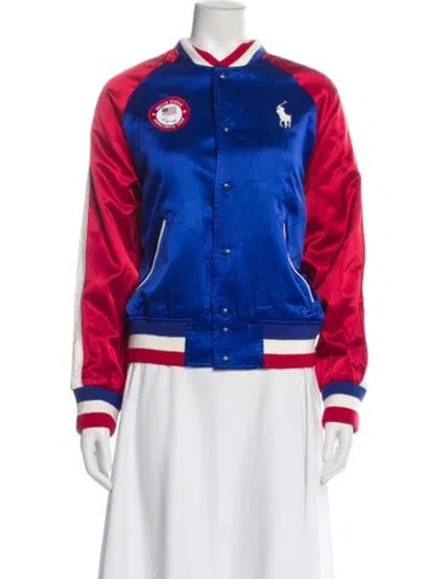 Pre-owned Polo Ralph Lauren Graphic Print Bomber Jacket In Blue