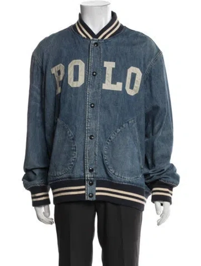 Pre-owned Polo Ralph Lauren Graphic Print Bomber Jacket In Blue