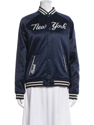 Pre-owned Polo Ralph Lauren Graphic Print Bomber Jacket In Blue