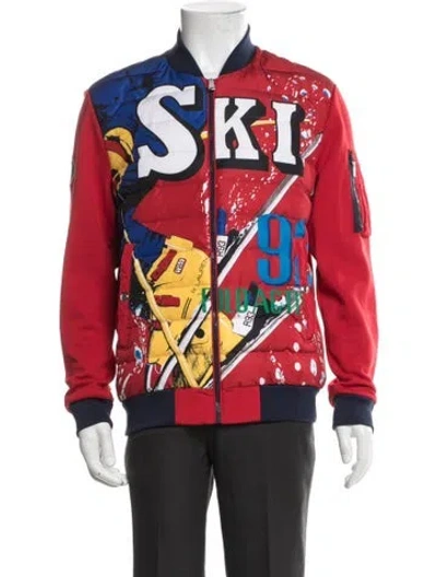 Pre-owned Polo Ralph Lauren Graphic Print Bomber Jacket In Red