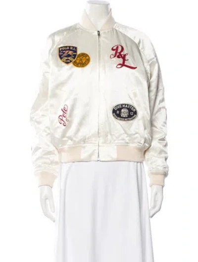 Pre-owned Polo Ralph Lauren Graphic Print Bomber Jacket In White