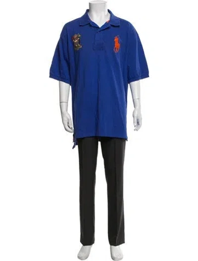 Pre-owned Polo Ralph Lauren Graphic Print Collar Polo Shirt In Blue