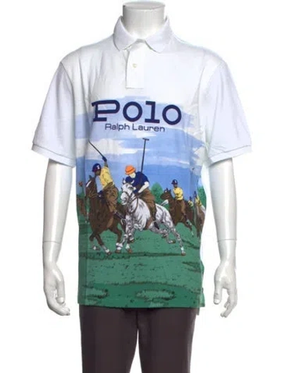 Pre-owned Polo Ralph Lauren Graphic Print Collar Polo Shirt In Blue