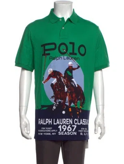 Pre-owned Polo Ralph Lauren Graphic Print Collar Polo Shirt In Green