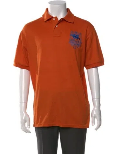 Pre-owned Polo Ralph Lauren Graphic Print Collar Polo Shirt In Orange