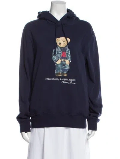 Pre-owned Polo Ralph Lauren Graphic Print Crew Neck Hoodie In Blue