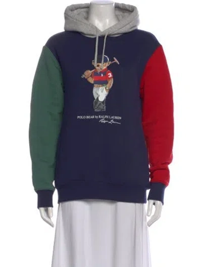 Pre-owned Polo Ralph Lauren Graphic Print Crew Neck Hoodie In Blue