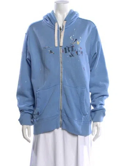Pre-owned Polo Ralph Lauren Graphic Print Crew Neck Hoodie In Blue