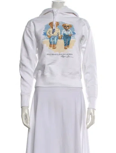 Pre-owned Polo Ralph Lauren Graphic Print Crew Neck Hoodie In White