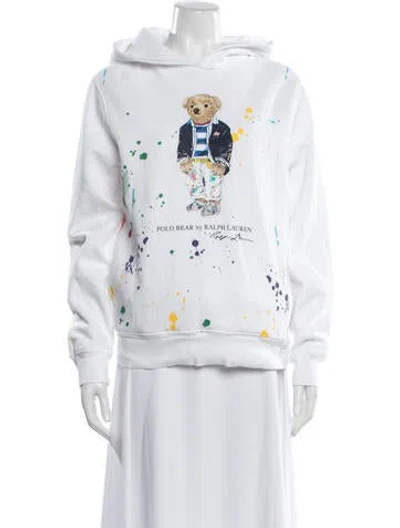 Pre-owned Polo Ralph Lauren Graphic Print Crew Neck Hoodie In White