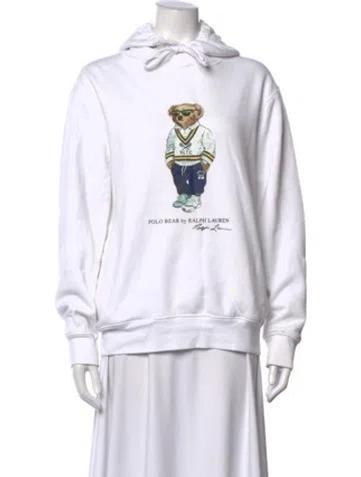 Pre-owned Polo Ralph Lauren Graphic Print Crew Neck Hoodie In White