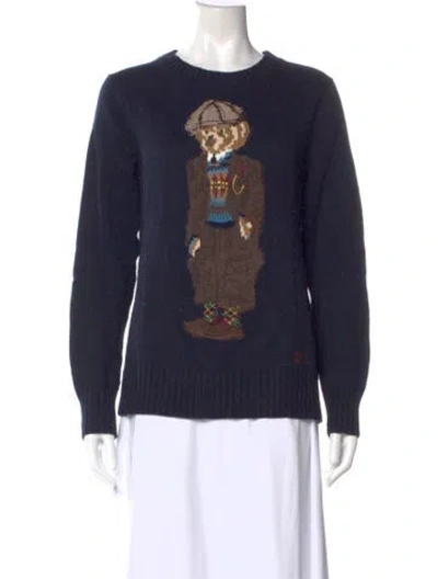 Pre-owned Polo Ralph Lauren Graphic Print Crew Neck Sweater In Blue