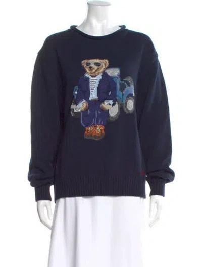 Pre-owned Polo Ralph Lauren Graphic Print Crew Neck Sweater In Blue