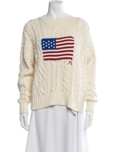 Pre-owned Polo Ralph Lauren Graphic Print Crew Neck Sweater In Neutrals