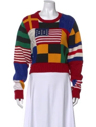Pre-owned Polo Ralph Lauren Graphic Print Crew Neck Sweater In Red