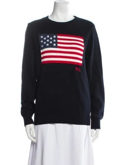Pre-owned Polo Ralph Lauren Graphic Print Crew Neck Sweater W/ Tags In Blue
