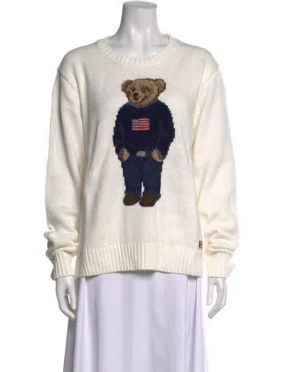 Pre-owned Polo Ralph Lauren Graphic Print Crew Neck Sweater W/ Tags In Neutrals/white