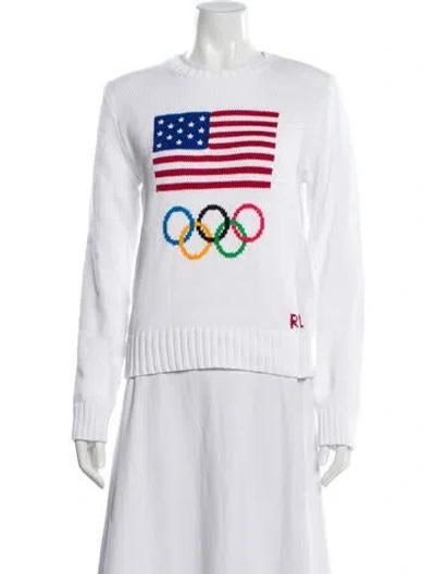 Pre-owned Polo Ralph Lauren Graphic Print Crew Neck Sweater W/ Tags In White