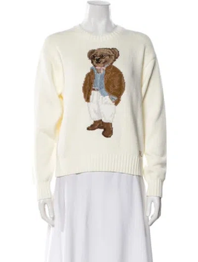 Pre-owned Polo Ralph Lauren Graphic Print Crew Neck Sweater W/ Tags In White