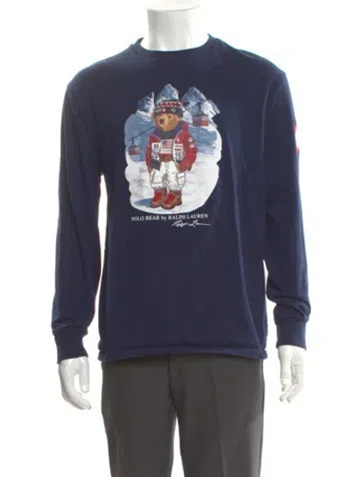 Pre-owned Polo Ralph Lauren Graphic Print Crew Neck Sweatshirt In Blue