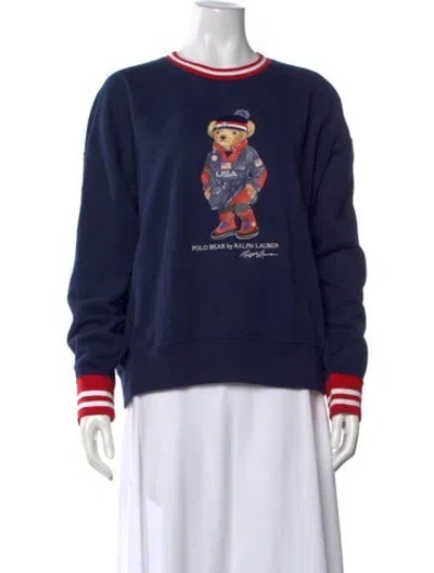 Pre-owned Polo Ralph Lauren Graphic Print Crew Neck Sweatshirt In Blue