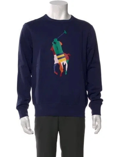 Pre-owned Polo Ralph Lauren Graphic Print Crew Neck Sweatshirt W/ Tags In Blue