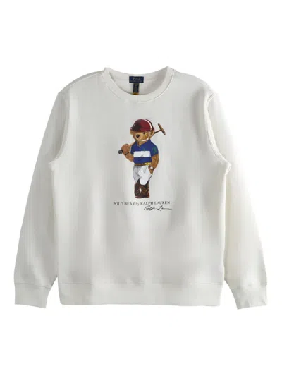 Polo Ralph Lauren Kids' Graphic-print Crew-neck Sweatshirt In White