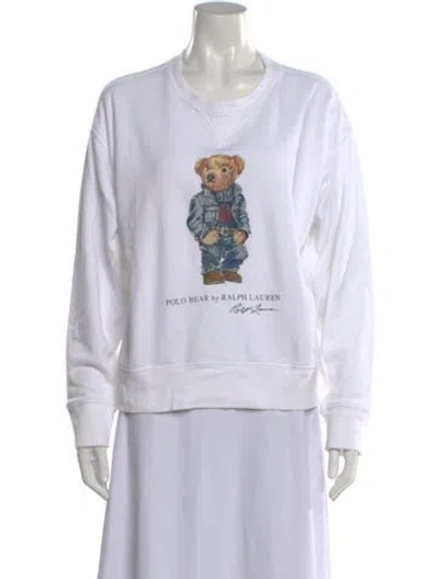 Pre-owned Polo Ralph Lauren Graphic Print Crew Neck Sweatshirt In White