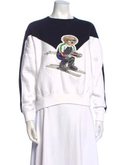 Pre-owned Polo Ralph Lauren Graphic Print Crew Neck Sweatshirt In White