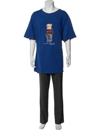 Pre-owned Polo Ralph Lauren Graphic Print Crew Neck T-shirt In Blue