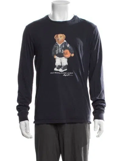 Pre-owned Polo Ralph Lauren Graphic Print Crew Neck T-shirt In Blue