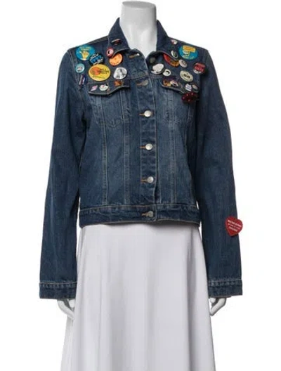 Pre-owned Polo Ralph Lauren Graphic Print Denim Jacket In Blue