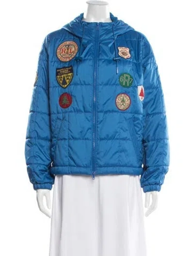 Pre-owned Polo Ralph Lauren Graphic Print Down Jacket In Blue