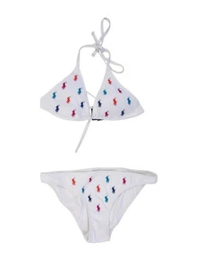 Pre-owned Polo Ralph Lauren Graphic Print Embroidered Accent Bikini In White