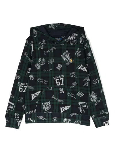 Polo Ralph Lauren Kids' Graphic-print Long-sleeve Hoodie In Blue