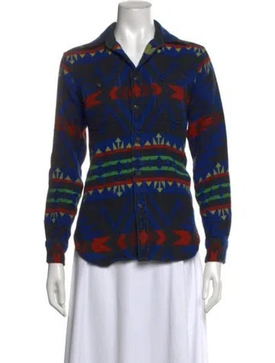 Pre-owned Polo Ralph Lauren Graphic Print Long Sleeve Polo In Blue