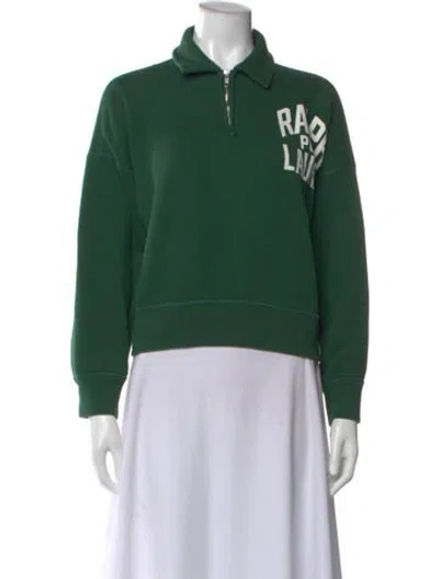 Pre-owned Polo Ralph Lauren Graphic Print Long Sleeve Polo In Green