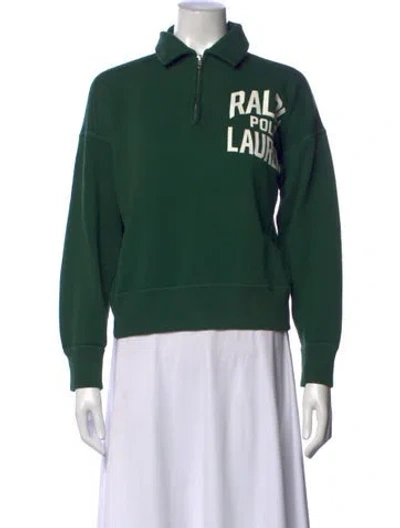 Pre-owned Polo Ralph Lauren Graphic Print Long Sleeve Polo In Green