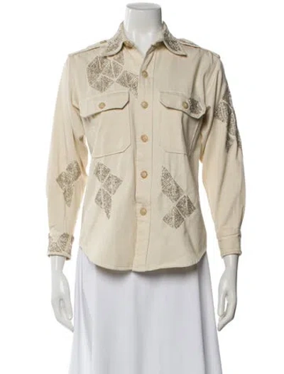 Pre-owned Polo Ralph Lauren Graphic Print Long Sleeve Polo In Neutral