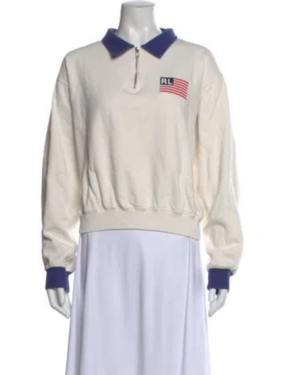Pre-owned Polo Ralph Lauren Graphic Print Long Sleeve Polo In Neutral