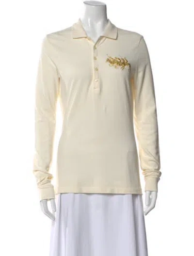 Pre-owned Polo Ralph Lauren Graphic Print Long Sleeve Polo In Neutral