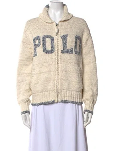 Pre-owned Polo Ralph Lauren Graphic Print Long Sleeve Polo In Neutrals