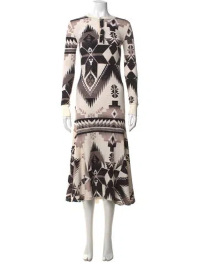 Pre-owned Polo Ralph Lauren Graphic Print Midi Length Dress In Neutrals