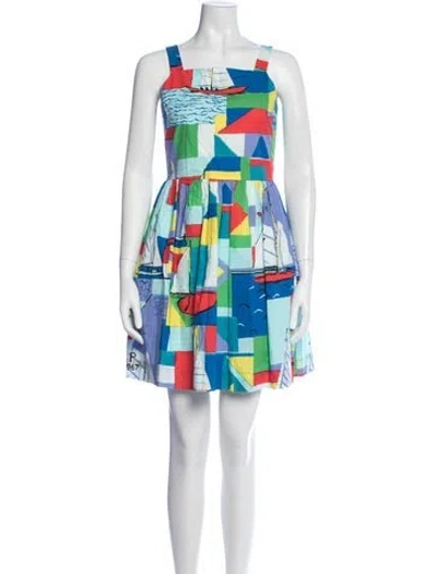 Pre-owned Polo Ralph Lauren Graphic Print Mini Dress W/ Tags In Blue