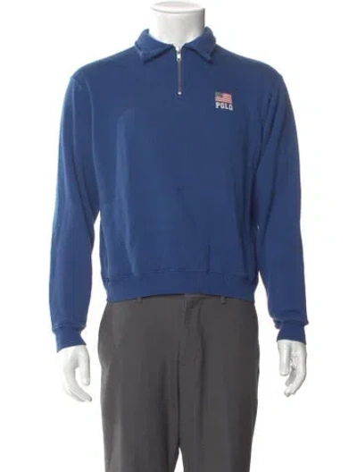 Pre-owned Polo Ralph Lauren Graphic Print Mock Neck Polo Sweater In Blue