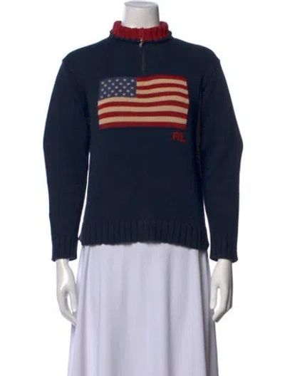 Pre-owned Polo Ralph Lauren Graphic Print Mock Neck Sweater In Blue